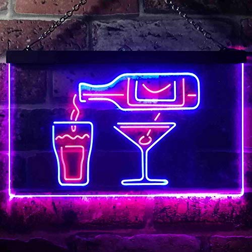 Wine Beer Shots Liquor Cocktails Dual LED Neon Light Sign